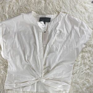 NWT Anthropologie White Twist-Front 100% Cotton Blouse Size Small